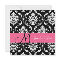 Damask Monogram Pink Wedding Invitation Template