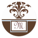 Damask Monogram Seal - Customized Round Stickers
