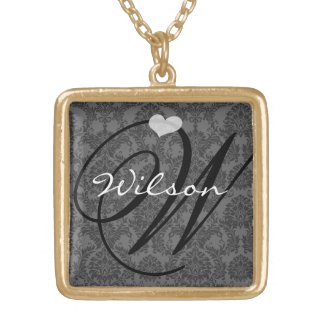 Damask Monogram Wedding Anniversary Necklace necklace