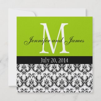 Damask Monogram Wedding Invitation Apple Green invitation