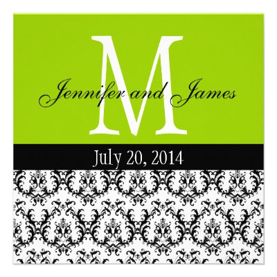Damask Monogram Wedding Invitation Apple Green