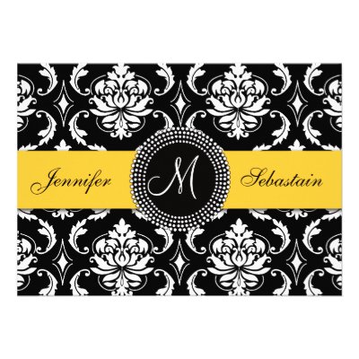Damask Monogram Wedding Invitations Yellow