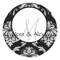Damask Monogram Wedding Round Envelope Grey Seal stickers