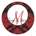 Damask Monogram Wedding Round Envelope Red Seal stickers by monogramgallery Damask Monogram Wedding Round Envelope Red Seal stickers