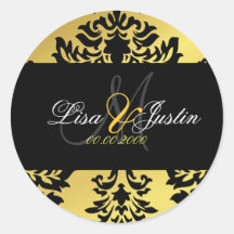 Damask monogram wedding stickers