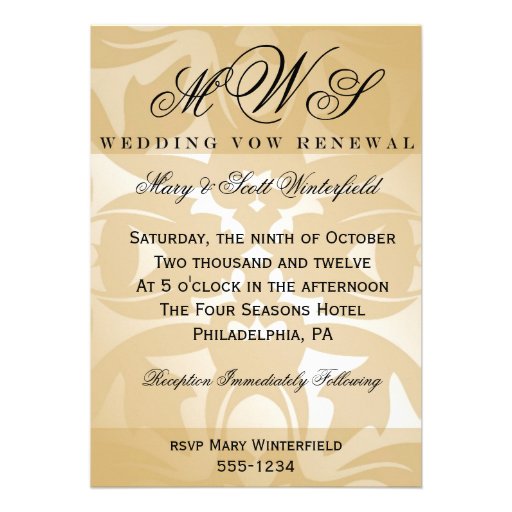 Damask & Monogram Wedding Vow Renewal Invitations