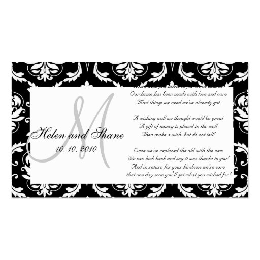 Damask Monogram Wedding Wishing Well Card Business Cards (front side)