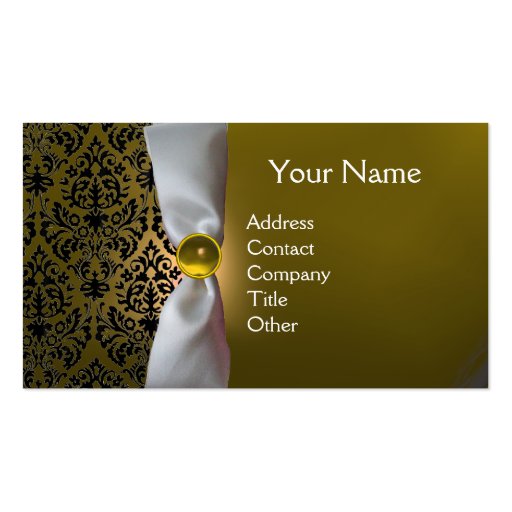 DAMASK MONOGRAM white ribbon black yellow Business Cards (front side)