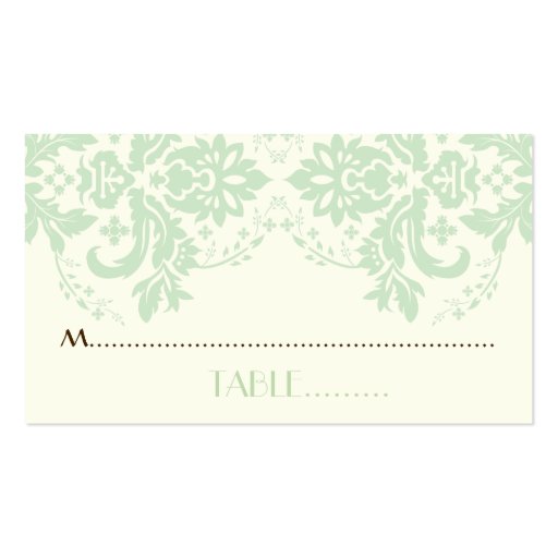 Damask motif mint green, ivory wedding place card business card (back side)