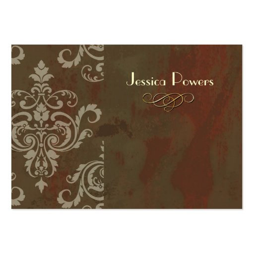 Damask on abstract template, rustic brown business cards (front side)