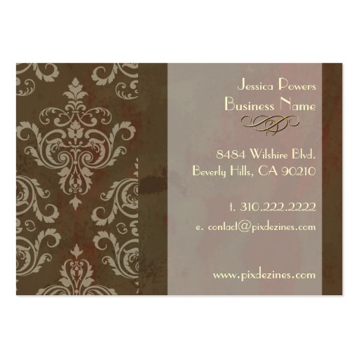 Damask on abstract template, rustic brown business cards (back side)