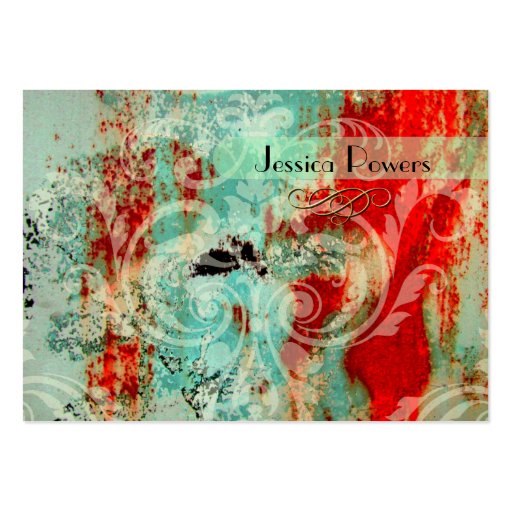 Damask on abstract template, teal crimson business card