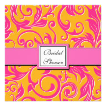 Damask Orange & Pink Bridal Shower Invitations