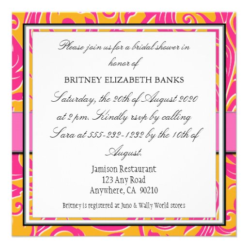 Damask Orange & Pink Bridal Shower Invitations