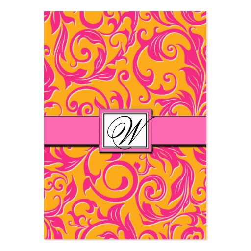 Damask Orange & Pink Wedding Reception Cards Business Card Template (front side)