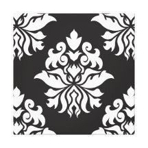 Damask Ornate Repeat Pattern - white on black Gallery Wrap Canvas