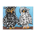 Damask Owls on Blue Post Cards