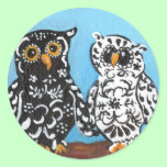 Damask Owls on Blue stickers
