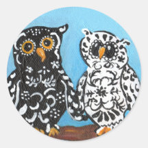 Damask Owls on Blue Sticker