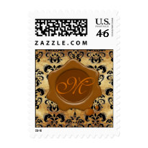 DAMASK PARCHMENT BROWN WAX SEAL MONOGRAM, POSTAGE