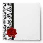 DAMASK PARCHMENT, RED WAX SEAL MONOGRAM ENVELOPES
