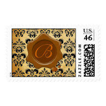 DAMASK PARCHMENT RED WAX SEAL MONOGRAM, POSTAGE STAMP
