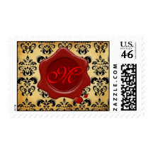 DAMASK PARCHMENT RED WAX SEAL MONOGRAM, STAMP