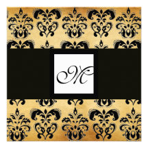 DAMASK PARCHMENT SQUARE MONOGRAM,black white brown Personalized Announcements