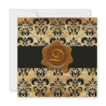 DAMASK PARCHMENT WAX SEAL MONOGRAM,black and brown invitations