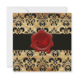 DAMASK PARCHMENT WAX SEAL MONOGRAM,black and brown invitations