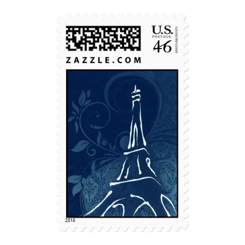 Damask Parisienne - Dark Sapphire Blue Wedding stamp