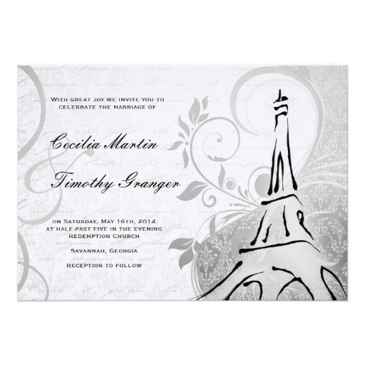 Damask Parisienne - Elegant Black & White Wedding Announcements