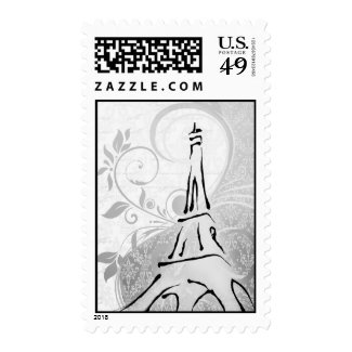 Damask Parisienne - Elegant Black & White Wedding Postage Stamp