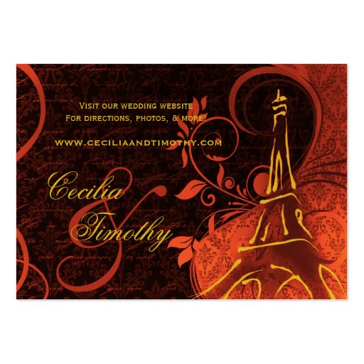 Damask Parisienne: Fiery Punk Rock Wedding Website Business Card Template (front side)