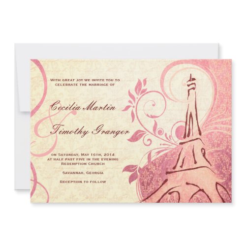 Damask Parisienne - Honeysuckle & Ivory Wedding invitation