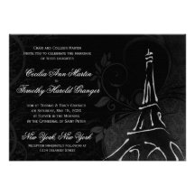 Damask Parisienne - Midnight Black Wedding Custom Announcements