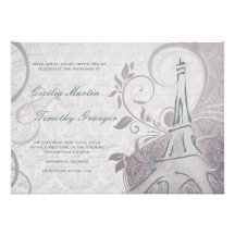 Damask Parisienne - Subtle Teal & Purple Wedding Announcement
