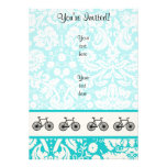 Damask Pattern Bicycle; Teal Personalized Invitation