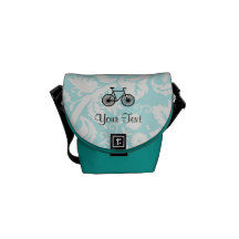 Damask Pattern Bicycle; Teal Messenger Bag