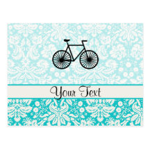 Damask Pattern Bicycle; Teal Postcard