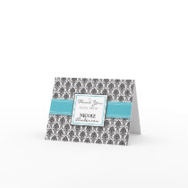 Damask Pattern Custom Thank You Card (aqua)