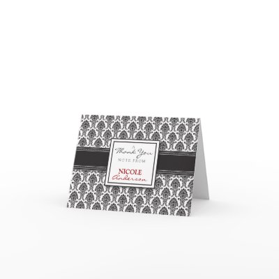 Damask Pattern Custom Thank You Card (black)