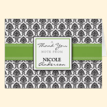 Damask Pattern Custom Thank You Card (lime) cards