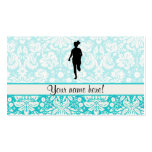 Damask Pattern; Girl Running Business Card Templates
