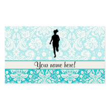 Damask Pattern; Girl Running Business Card Templates