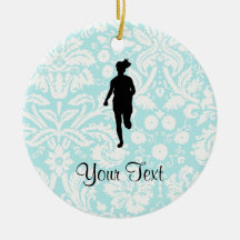 Damask Pattern; Girl Running Christmas Ornaments