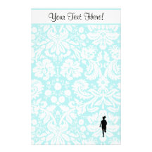 Damask Pattern; Girl Running Custom Stationery