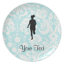 Damask Pattern; Girl Running Dinner Plates