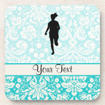 Damask Pattern; Girl Running Drink Coasters