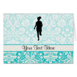 Damask Pattern; Girl Running Greeting Cards